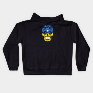 Ukrainian Flag Sugar Skull with Roses Kids Hoodie